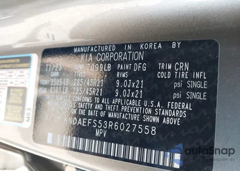 2024 Kia Ev9 Gt-Line из США, поврежденный, VIN KNDAEFS53R6027558